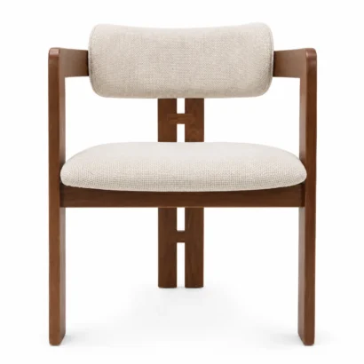 Modern solid wood dining chair with cream upholstered seat and backrest
