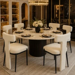 Modern T-back designer dining chair in a luxury dining room in Dubai