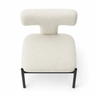 Top view of a modern T-back designer dining chair showing the cushioned seat and T-shaped backrest