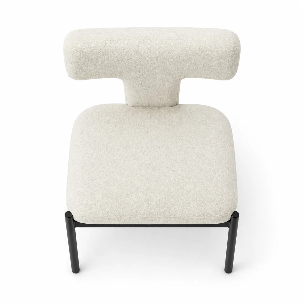 Top view of a modern T-back designer dining chair showing the cushioned seat and T-shaped backrest