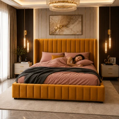 Luxury Modern Vertical Channel Tufted Bed for modern bedrooms in UAE