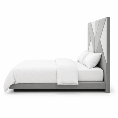 Elegant Geometric Upholstered Platform Bed Frame with premium fabric, ideal for luxury homes across the UAE.