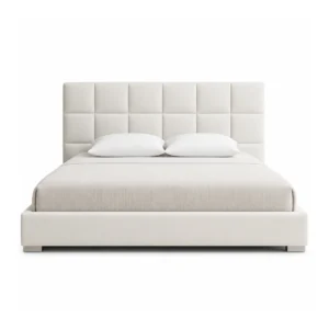Linear Grid Upholstered Bed Frame in premium linen fabric for modern bedrooms in Dubai, UAE