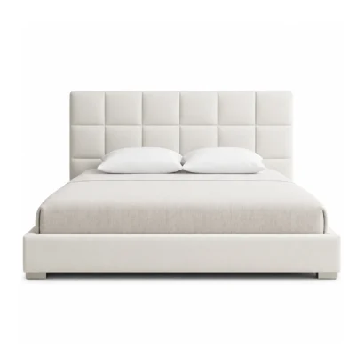 Linear Grid Upholstered Bed Frame in premium linen fabric for modern bedrooms in Dubai, UAE