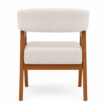 Back view of Scandi-style dining chair with upholstered curved backrest