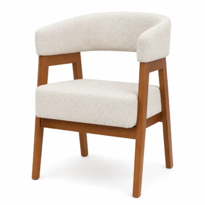 Scandi-style dining chair with curved backrest and wooden frame in Dubai