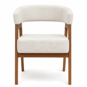 Scandi-style dining chair with cream upholstered seat and wooden legs