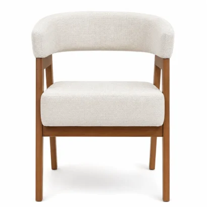 Scandi-style dining chair with cream upholstered seat and wooden legs