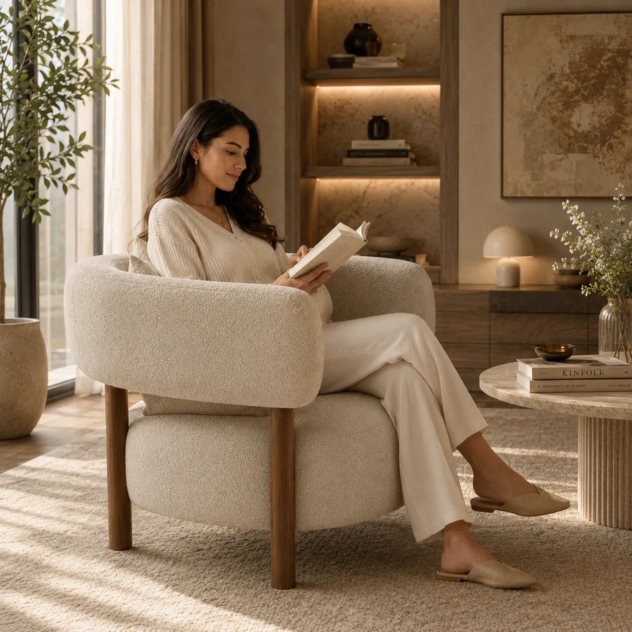 Scandinavian bouclé accent chair with soft textured upholstery for UAE homes