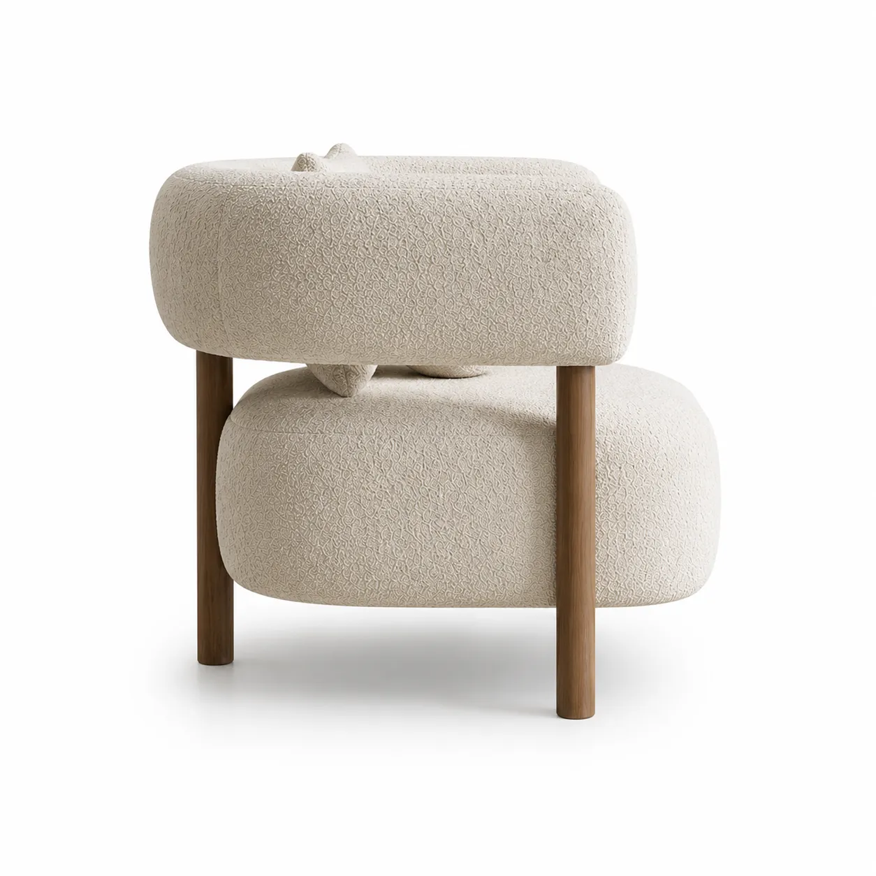 Cream bouclé accent chair with wooden legs for modern luxury home furniture