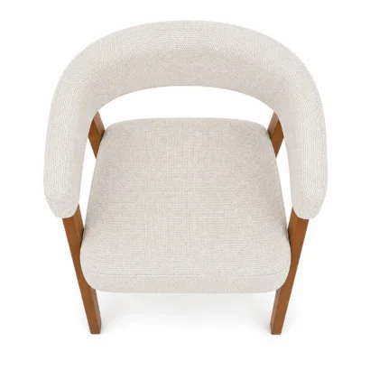 Top view of Scandinavian dining chair with cream fabric upholstery