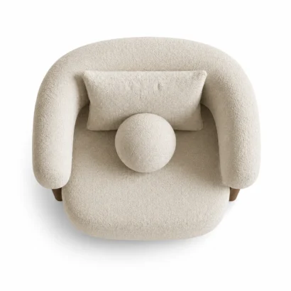 Scandinavian upholstered accent chair top view with cushioned seat and arms