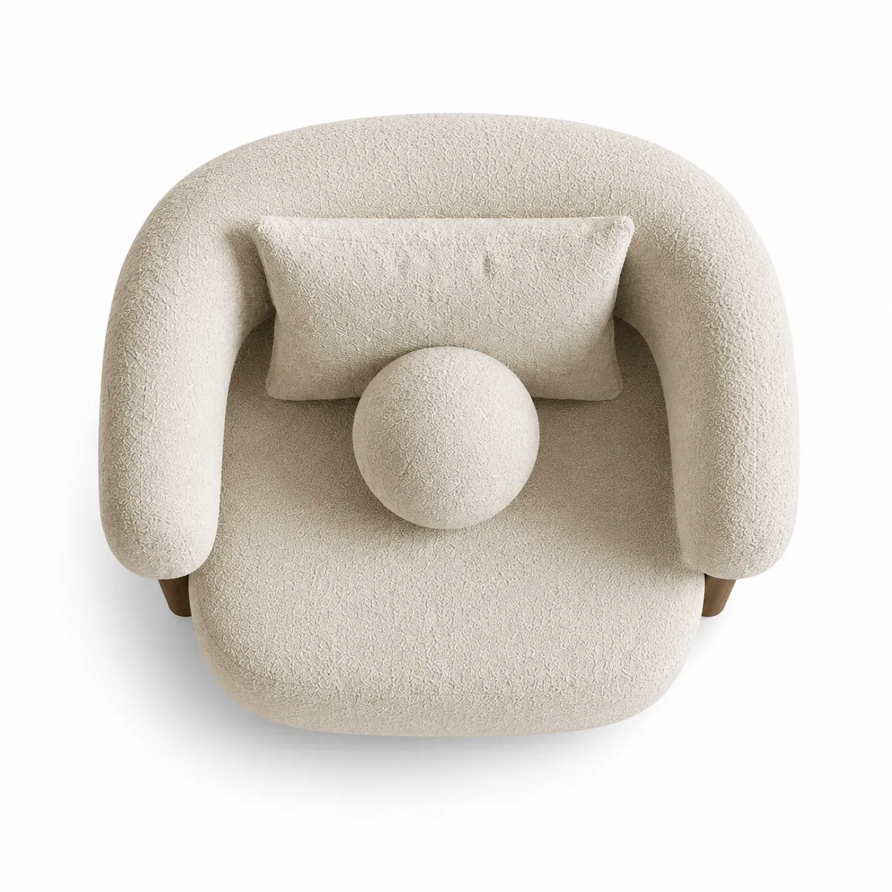 Scandinavian upholstered accent chair top view with cushioned seat and arms