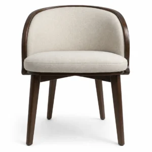 Serene barrel dining chair with cream upholstery and dark wooden frame
