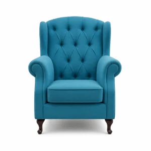 Royal Turquoise Wingback 2-Armchair front view with upholstered design