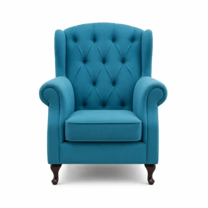 Royal Turquoise Wingback 2-Armchair front view with upholstered design