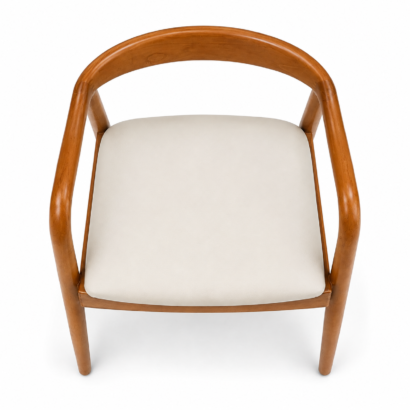 Top view of a wooden dining chair with cream upholstered seat in UAE