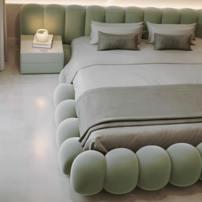 Luxury Modern Bubble Upholstered Bed Frame featuring premium fabric upholstery for stylish UAE bedrooms.