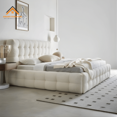 Luxury Puff Boucle Bed featuring soft padded frame and contemporary bedroom design