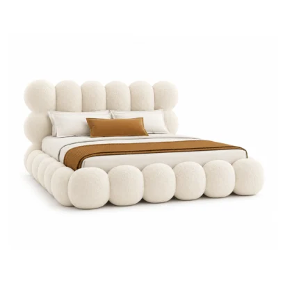 Ivory bouclé Modern Bubble Bed with upholstered bubble frame for elegant UAE homes