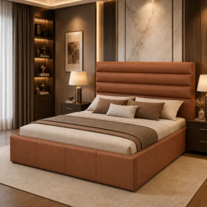 Modern Horizontal Channel-Tufted Bed with a padded upholstered headboard, designed for stylish bedrooms across the UAE.