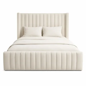 Majestic Wingback Platform Bed Frame in Ivory Cream for Luxury Bedrooms in Dubai UAE