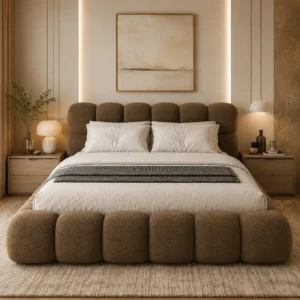 Luxury Modern Cloud Bed Frame in brown Bouclé blend fabric for modern bedrooms in Dubai