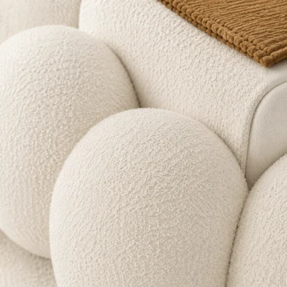 Designer Modern Bubble Bed with cream bouclé fabric for luxury bedrooms in the UAE