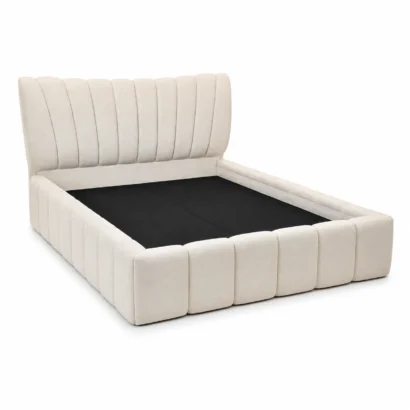 Designer Modern Round Headboard Bed with minimalist upholstery and contemporary bedroom styling in the UAE.