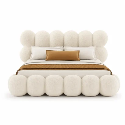 Modern Bubble Bed Dubai UAE with premium ivory bouclé fabric and luxury upholstered headboard