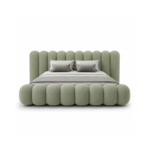 Modern Bubble Upholstered Bed Frame in sage green fabric with 10-panel headboard in Dubai, UAE