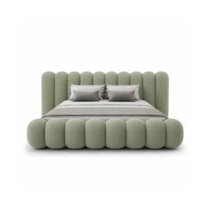 Modern Bubble Upholstered Bed Frame in sage green fabric with 10-panel headboard in Dubai, UAE