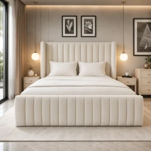 Majestic Wingback Upholstered Bed with Premium Bouclé Fabric in Dubai UAE