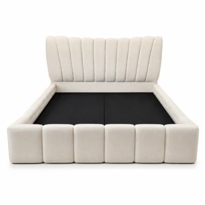 Modern Round Headboard Bed with premium upholstered fabric in a luxury bedroom, available in Dubai, UAE.