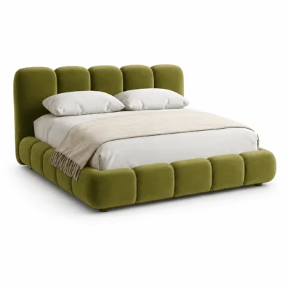 Left angle view of Modern Tufted Furniture Bed showcasing plush velvet fabric and premium upholstered frame.