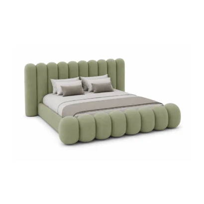 Side view of Modern Bubble Upholstered Bed Frame with rounded upholstered panels in Dubai