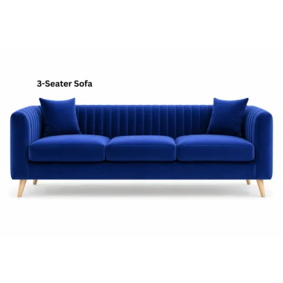 3-Seater Velvet Sofa in Dubai with premium royal blue velvet upholstery by Ansary Furniture