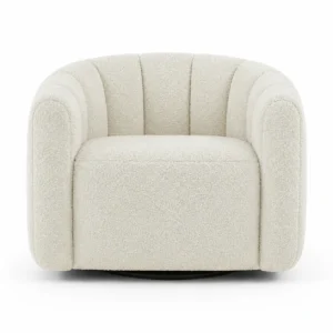 Affordable white bouclé swivel chair for modern living room furniture in UAE.