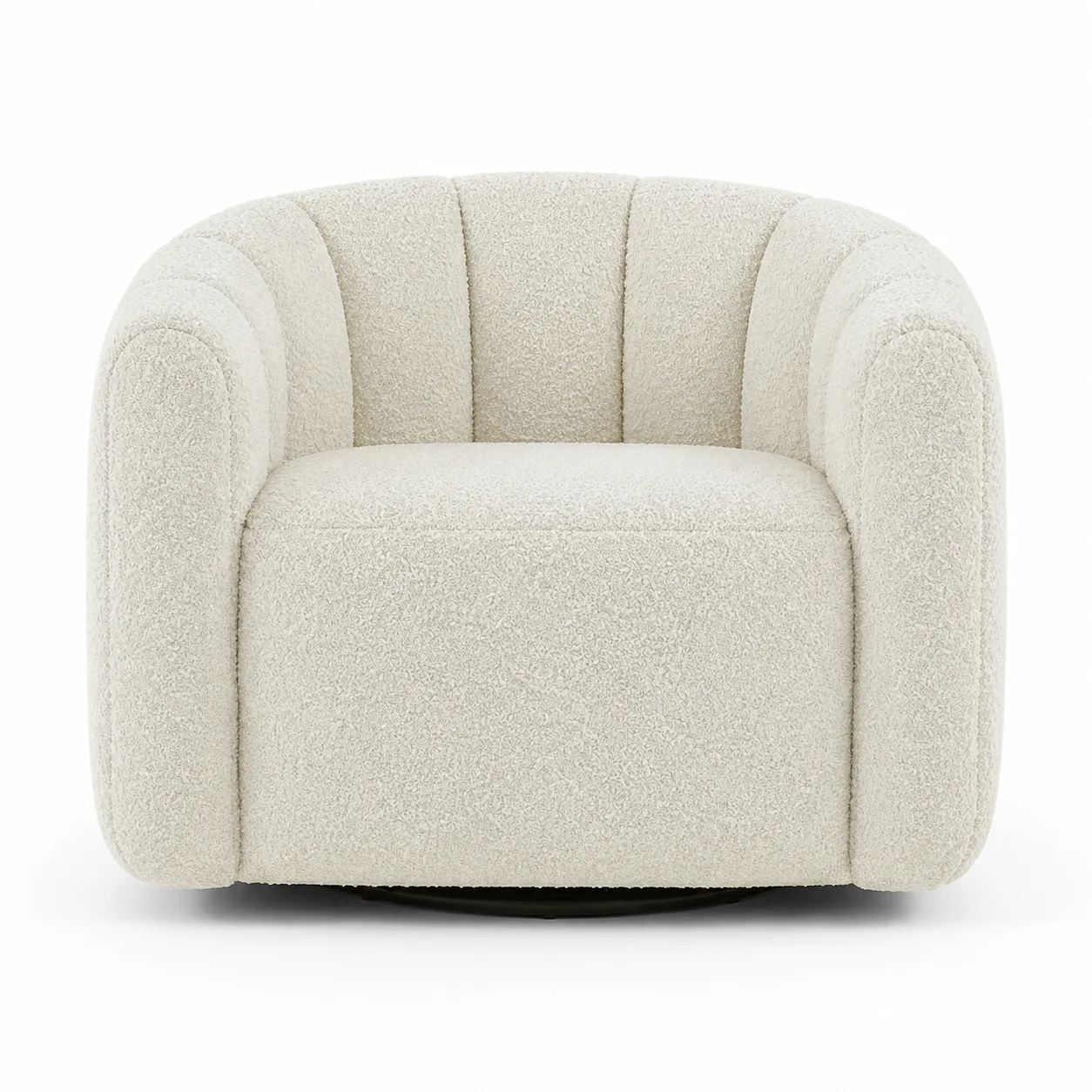 Affordable White boucle swivel chair (2) Affordable white bouclé swivel chair for modern living room furniture in UAE.