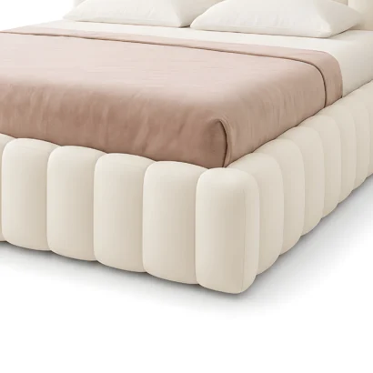 Modern cream bouclé upholstered bed for contemporary homes in Dubai UAE