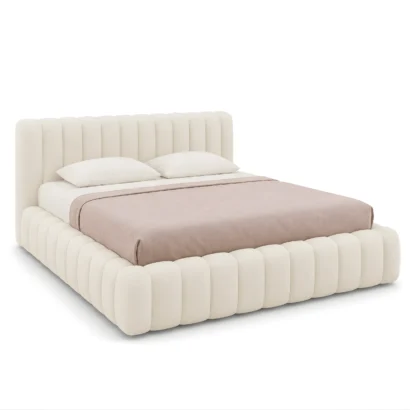 Elegant luxury upholstered bed with rounded frame by Ansary Furniture UAE