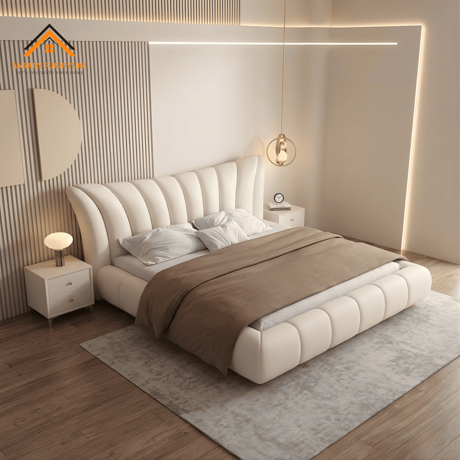 Modern round headboard bed in a luxury Dubai bedroom 