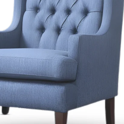 Modern tufted luxury chair with high back and wooden legs available in Dubai
