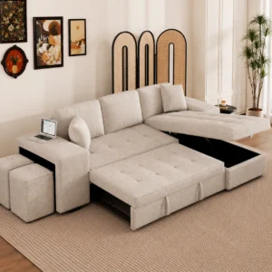 Ansary Nova L-Shape Storage Sofa Bed with Chaise & Ottoman