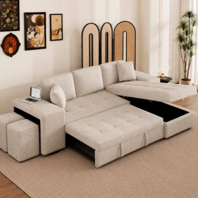 Ansary Nova L-Shape Storage Sofa Bed with Chaise & Ottoman