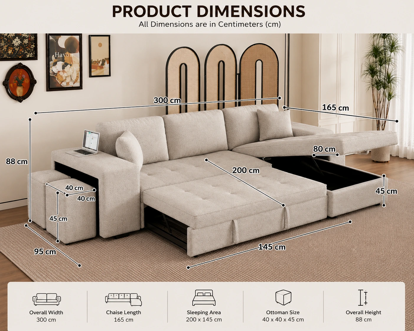 Pull Out Sofa Bed with Storage