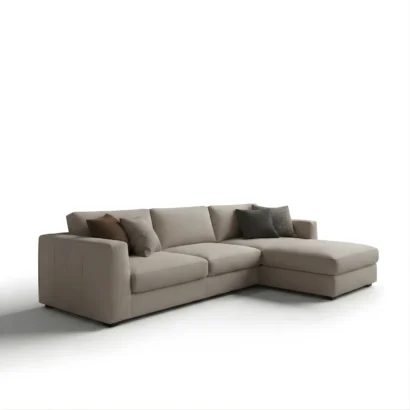 Luxury Chesterfield Sofa Dubai in premium beige fabric with spacious chaise lounge by Ansary Furniture for modern UAE homes.