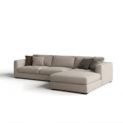 Premium Chesterfield L-shape sofa in beige upholstery from Ansary Furniture, perfect for villas and apartments in Dubai.