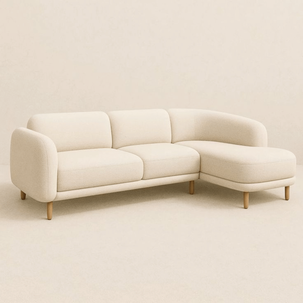 Modern UAE home with luxury sofa and upholstered bed in a contemporary living and bedroom interior.