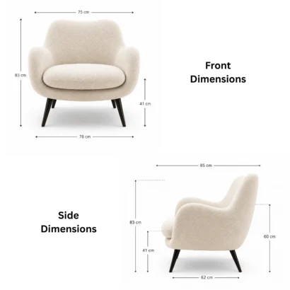 Modern Luxury Vento accent armchair in Dubai UAE featuring soft curved bouclé upholstery
